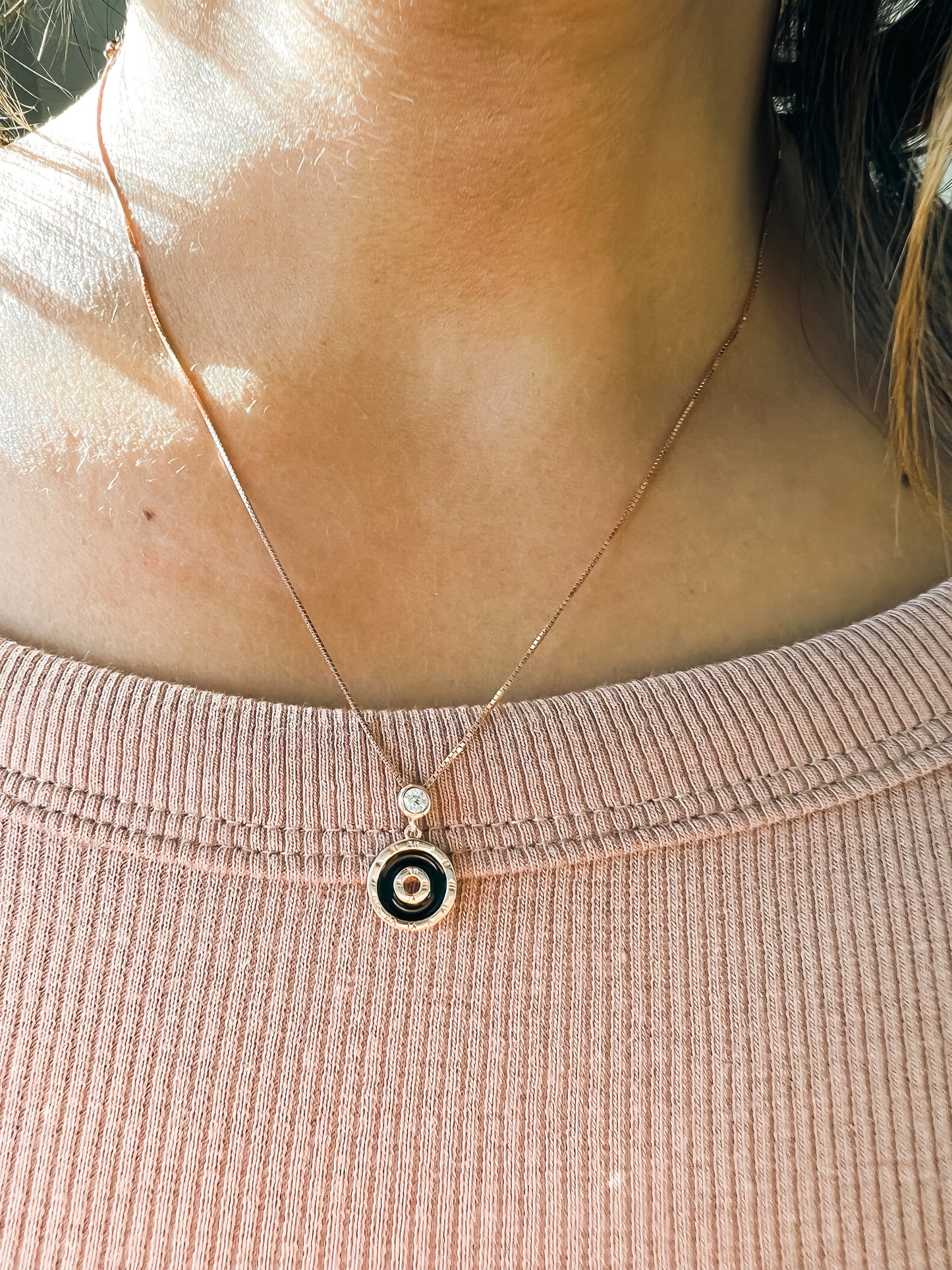 Roman Numeral Round Necklace In Rose Gold