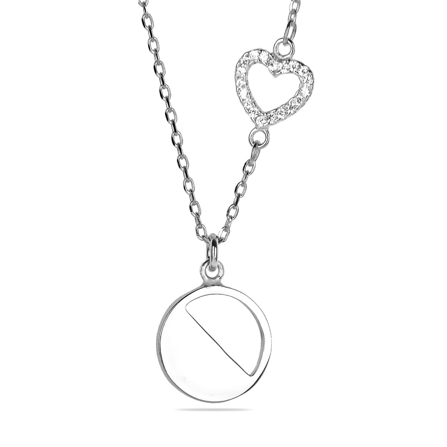 Coin with Pave Heart Necklace In Silver