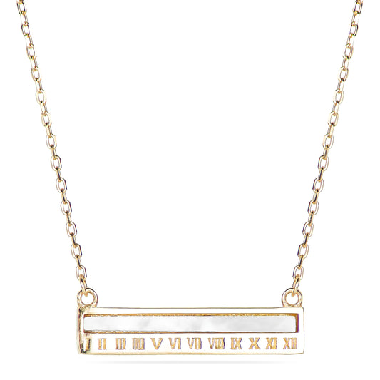 Roman Clock Bar Necklace in Rose Gold