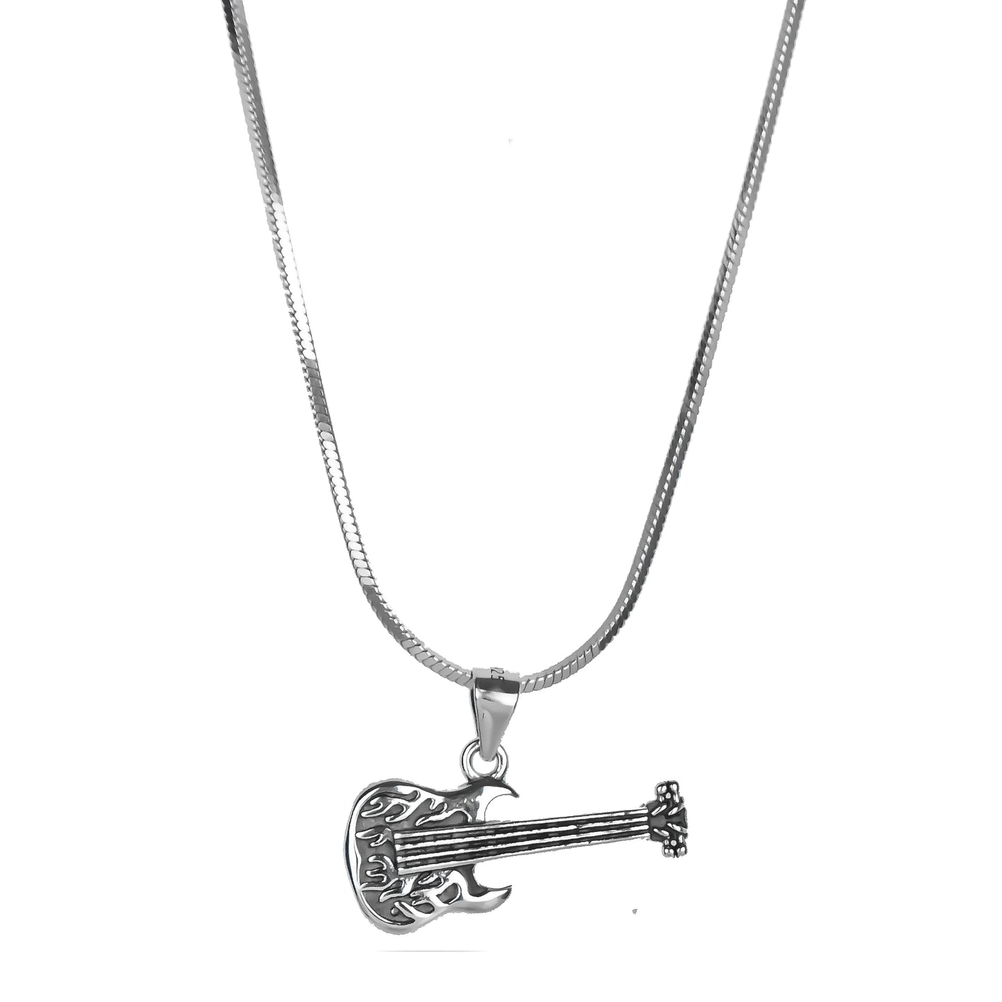 Electric Guitar Pendant Necklace in Silver