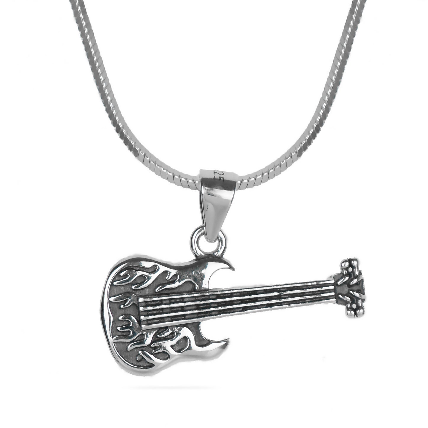 Electric Guitar Pendant Necklace in Silver