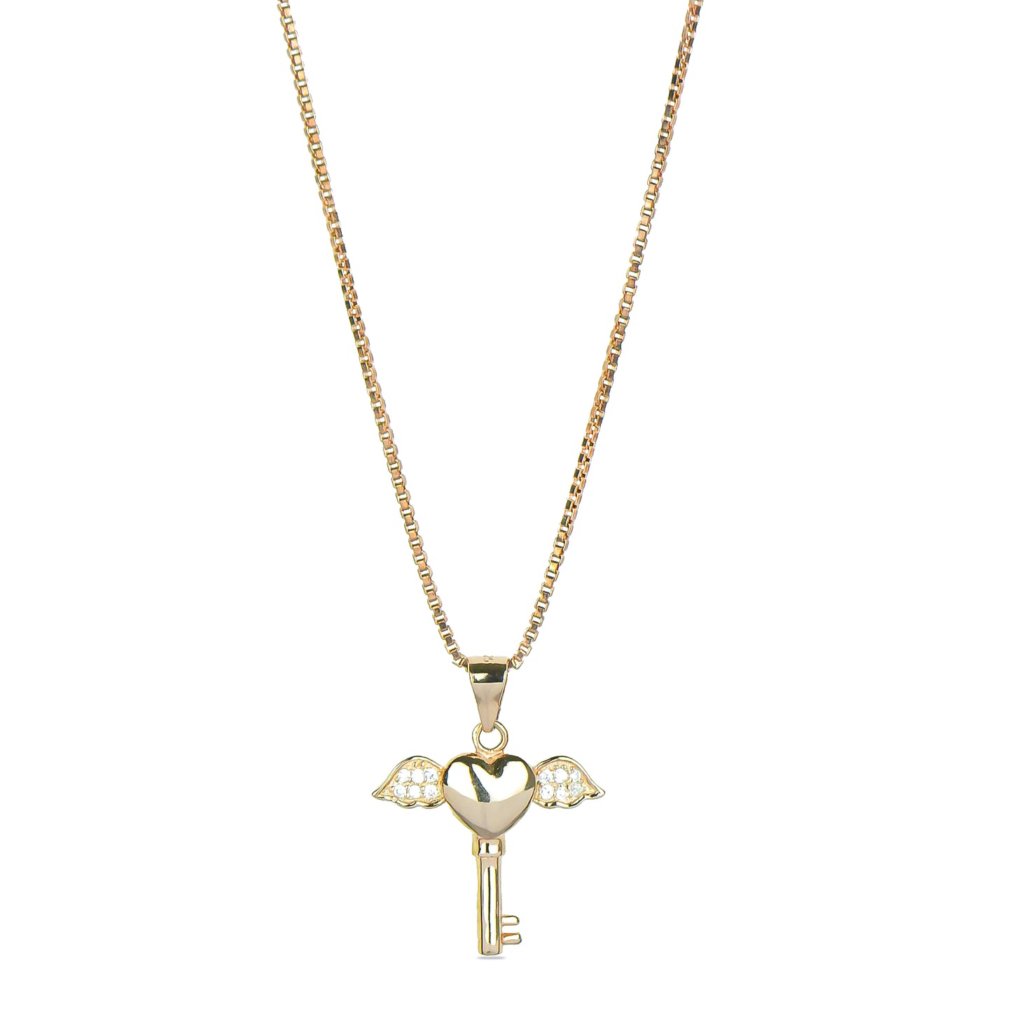 Angel Wings Key Pendant in Rose Gold