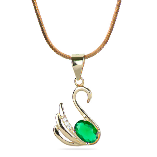 Emerald Swan Pendant Necklace in Rose Gold