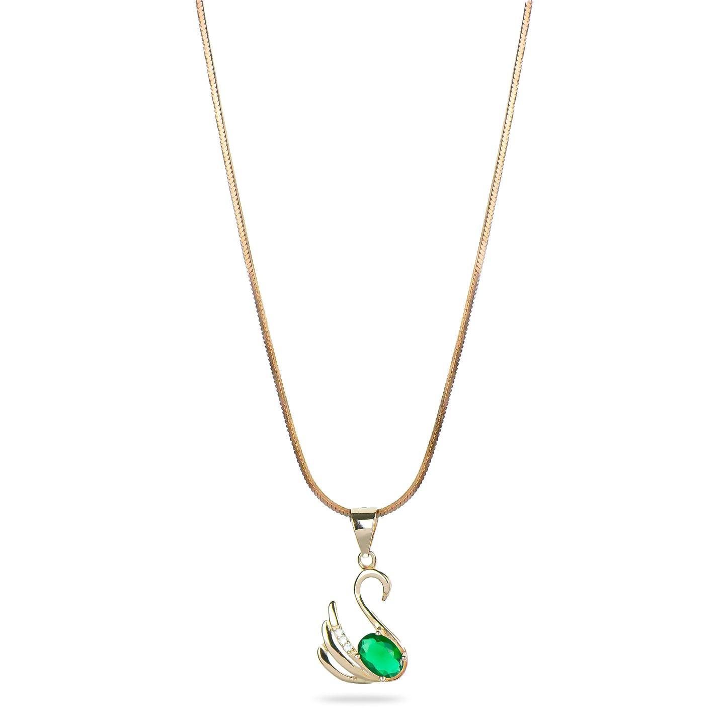 Emerald Swan Pendant Necklace in Rose Gold