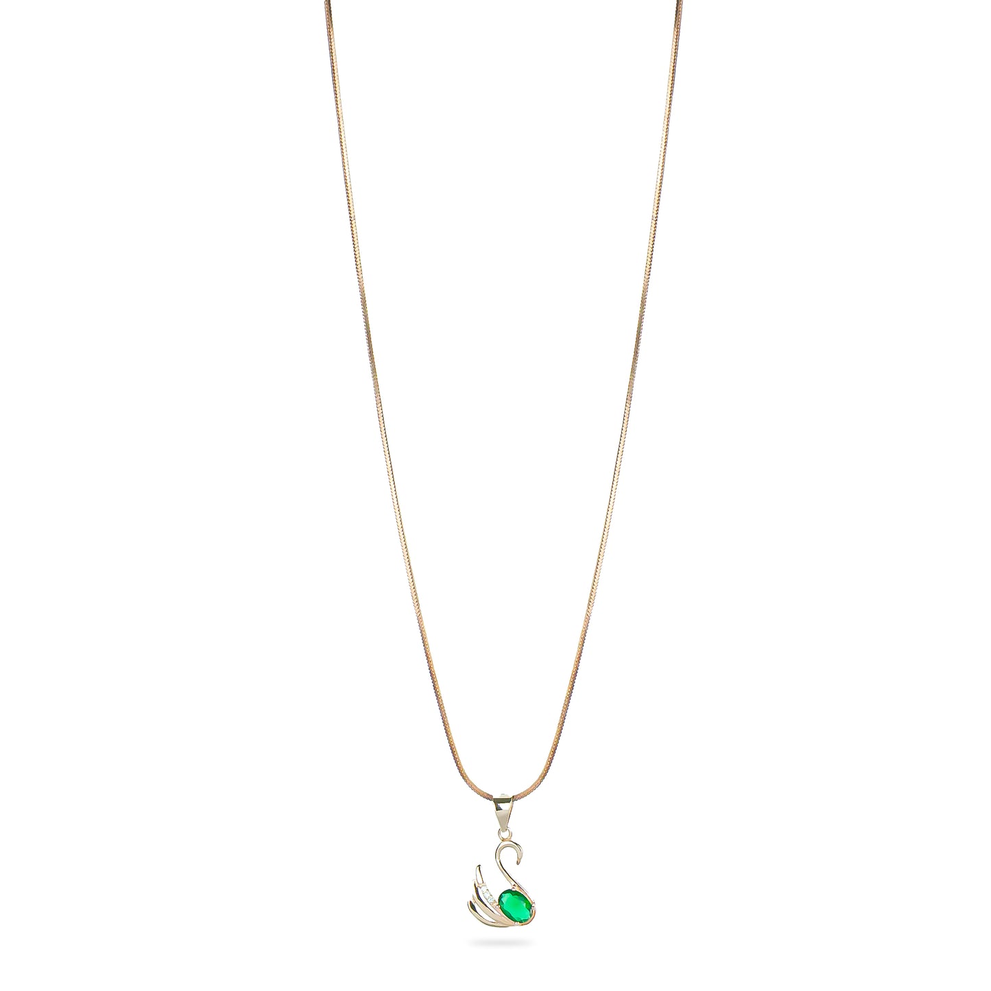 Emerald Swan Pendant Necklace in Rose Gold