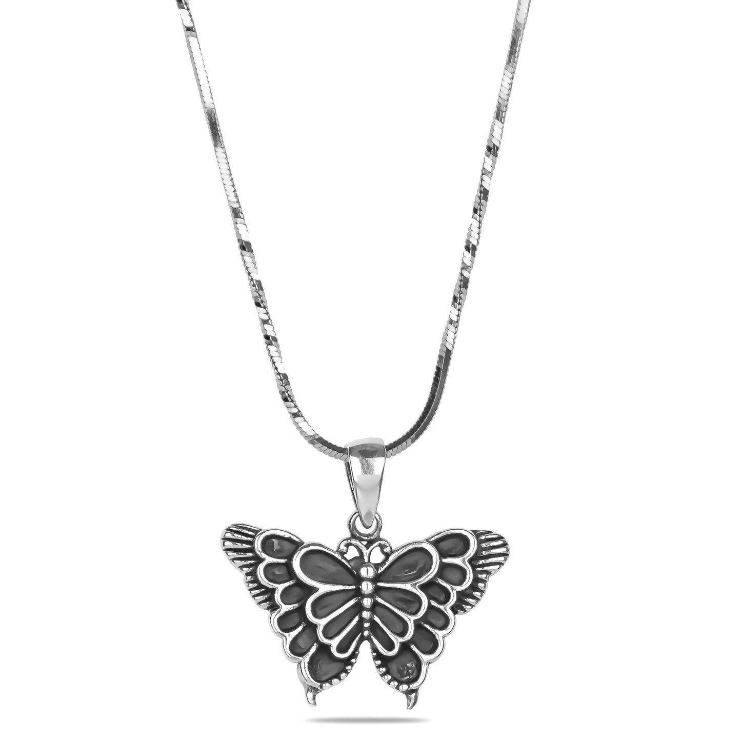 Filigree Butterfly Pendant Necklace in Silver